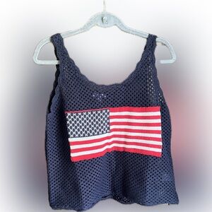 White Birch Navy Crochet Tank with Flag Patch